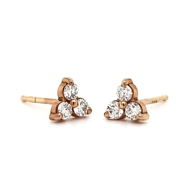 14K Rose Gold Three Stone Cluster Diamond Stud Earring Image 2 Quality Gem LLC Bethel, CT