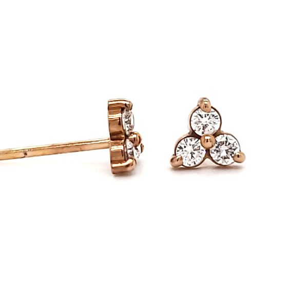 14K Rose Gold Three Stone Cluster Diamond Stud Earring Image 3 Quality Gem LLC Bethel, CT