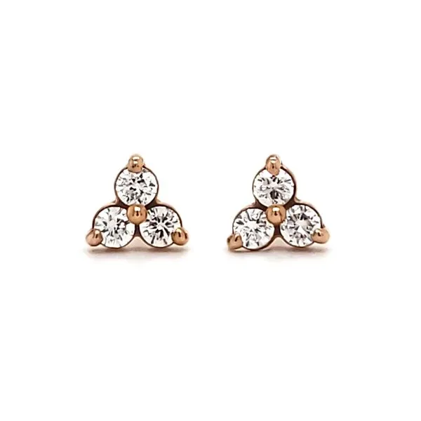 14K Rose Gold Three Stone Cluster Diamond Stud Earring Quality Gem LLC Bethel, CT