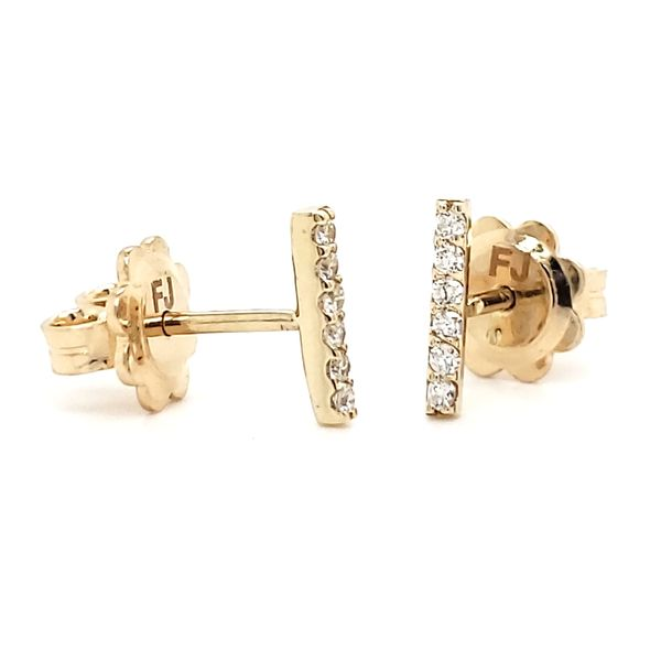 14K Yellow Gold Diamond Bar Stud Earrings Image 3 Quality Gem LLC Bethel, CT