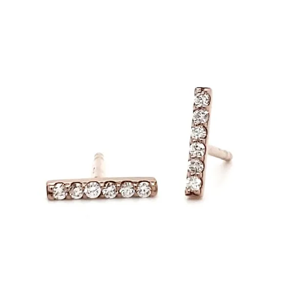 14K Rose Gold Diamond Bar Stud Earrings Image 2 Quality Gem LLC Bethel, CT