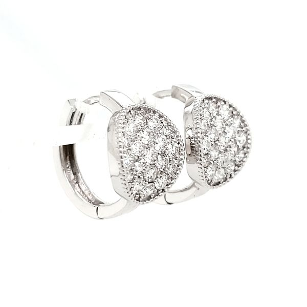 14K Whit Gold Milgrain Pavé Diamond Huggie Earrings Image 2 Quality Gem LLC Bethel, CT