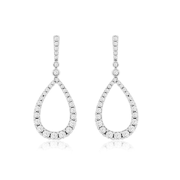 14K White Gold Open Pear Dangle Diamond Post Earrings Quality Gem LLC Bethel, CT