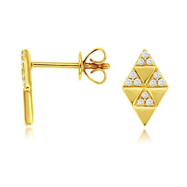 14K Yellow Gold Geometric Diamond Triangles Stud Earrings Quality Gem LLC Bethel, CT