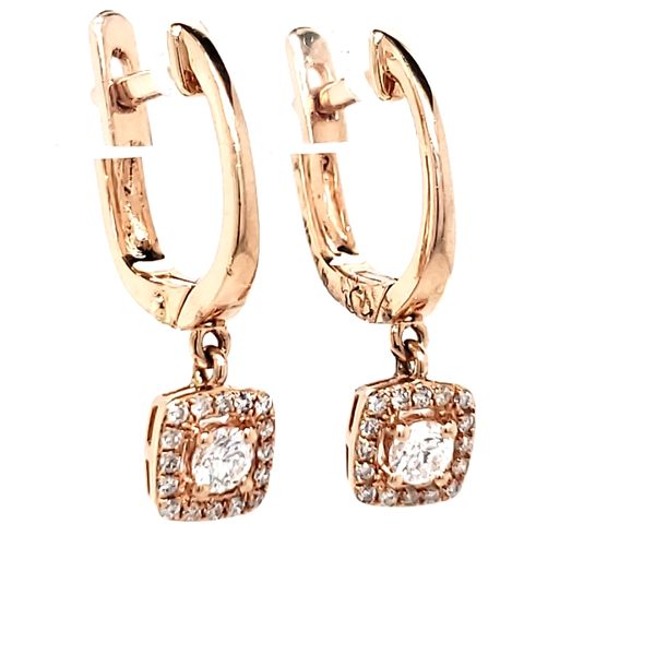 14K Rose Gold Cushion Halo Diamond Dangle Earrings Image 3 Quality Gem LLC Bethel, CT
