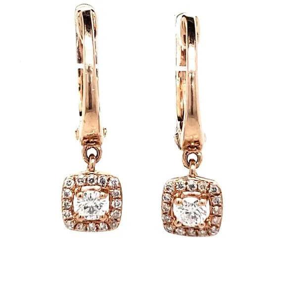 14K Rose Gold Cushion Halo Diamond Dangle Earrings Quality Gem LLC Bethel, CT