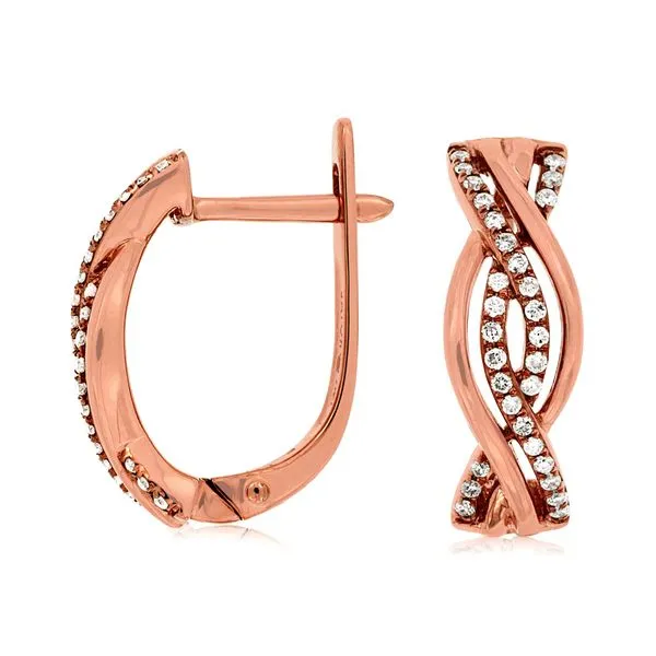 14K Rose Gold Twist Diamond Hoop Earrings Quality Gem LLC Bethel, CT