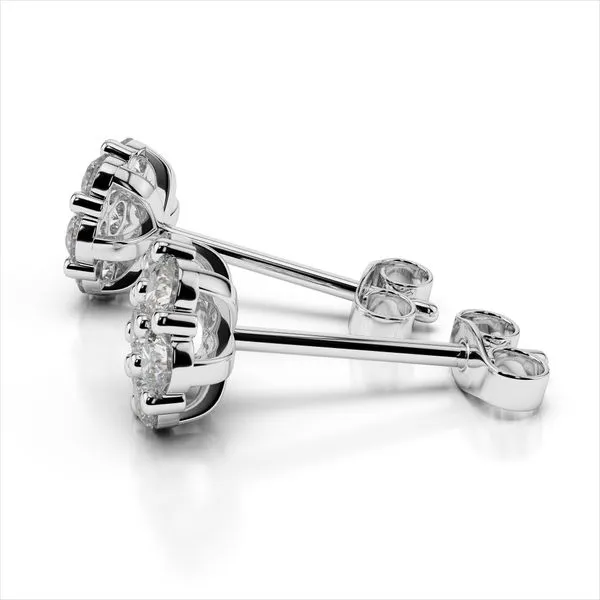 14K White Gold Diamond Cluster Stud Earrings Image 2 Quality Gem LLC Bethel, CT