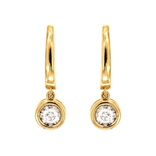 14K Yellow Gold Illusion Bezel Diamond Dangle Earrings Quality Gem LLC Bethel, CT