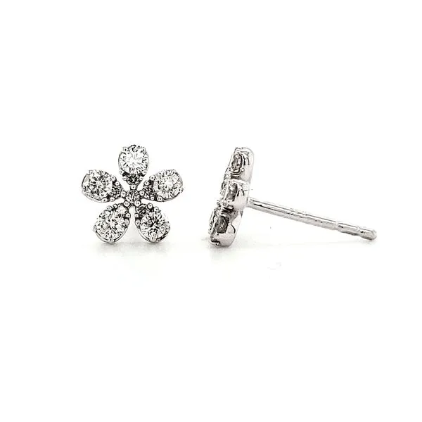 14K White Gold Diamond Flower Stud Earrings Image 2 Quality Gem LLC Bethel, CT