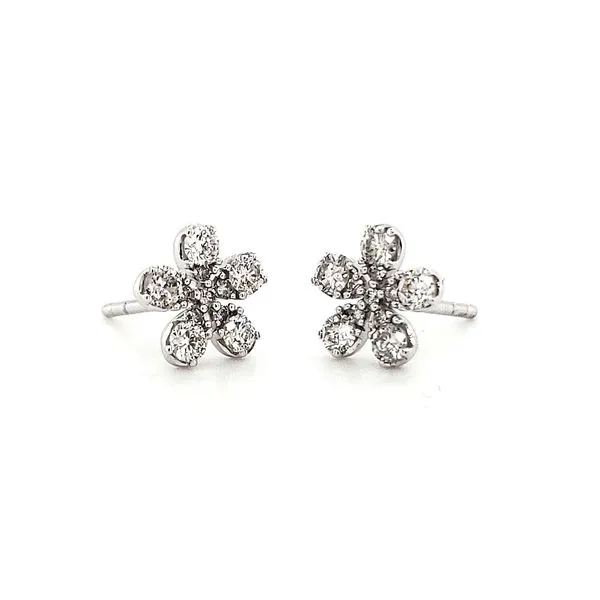 14K White Gold Diamond Flower Stud Earrings Image 3 Quality Gem LLC Bethel, CT