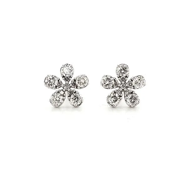 14K White Gold Diamond Flower Stud Earrings Quality Gem LLC Bethel, CT