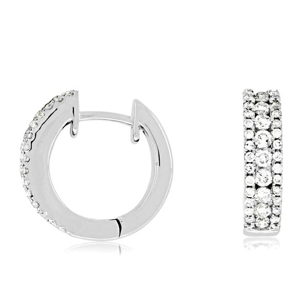 14K White Gold Three Row Diamond Huggie Earrings Quality Gem LLC Bethel, CT