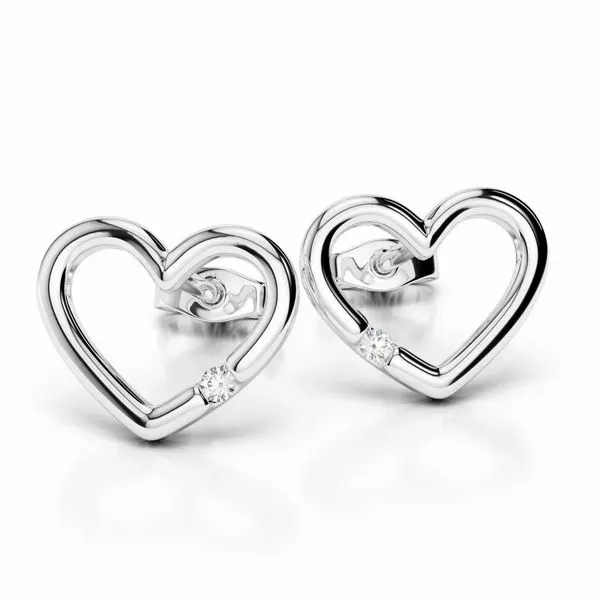 14K White Gold Single Diamond Open Heart Stud Earrings Quality Gem LLC Bethel, CT