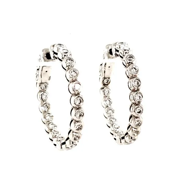 14K White Gold Inside-Outside Diamond Bezel Hoop Earrings Quality Gem LLC Bethel, CT