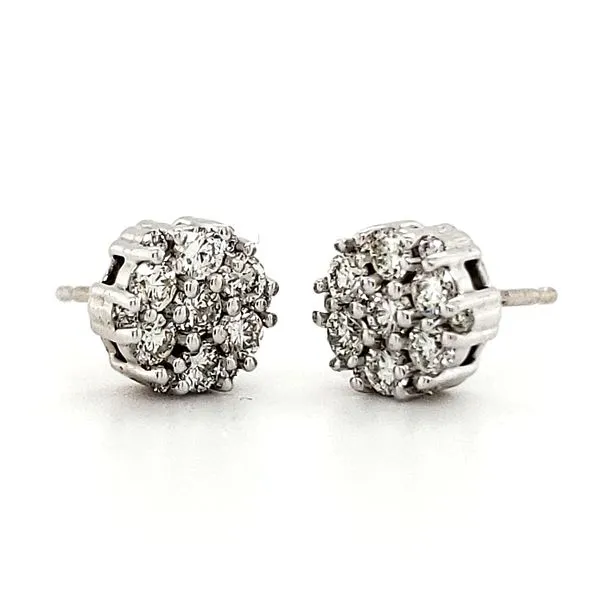 14K White Gold Cluster Diamond Stud Earrings Image 2 Quality Gem LLC Bethel, CT