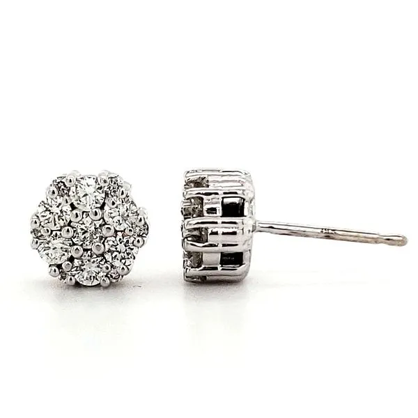 14K White Gold Cluster Diamond Stud Earrings Image 3 Quality Gem LLC Bethel, CT