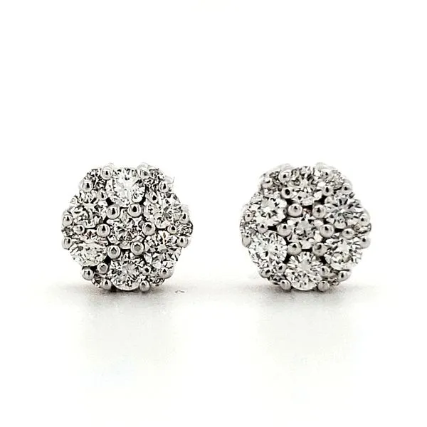14K White Gold Cluster Diamond Stud Earrings Quality Gem LLC Bethel, CT