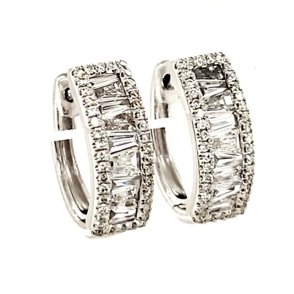 14K White Gold Baguette Diamond Huggie Hoop Earrings Image 2 Quality Gem LLC Bethel, CT