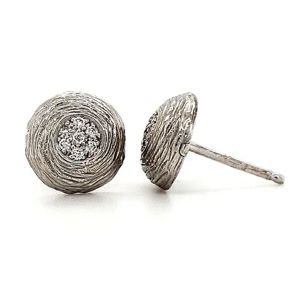 14K White Gold Diamond & Bark Texture Stud Earrings Image 3 Quality Gem LLC Bethel, CT