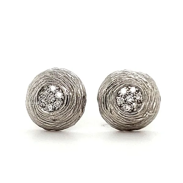 14K White Gold Diamond & Bark Texture Stud Earrings Quality Gem LLC Bethel, CT