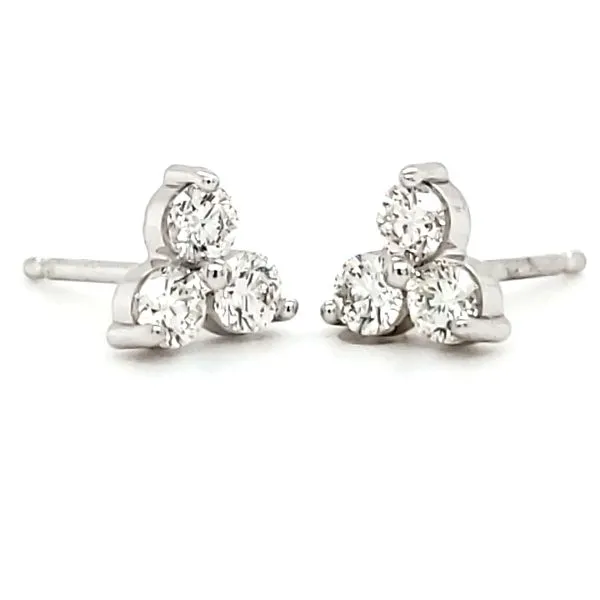 14K White Gold Three Stone Cluster Diamond Stud Earrings Image 3 Quality Gem LLC Bethel, CT