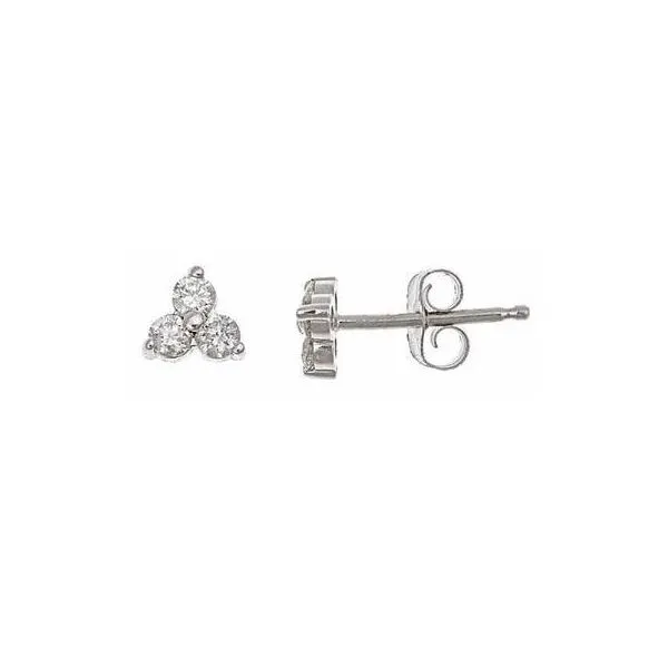 14K White Gold Three Stone Cluster Diamond Stud Earrings Quality Gem LLC Bethel, CT