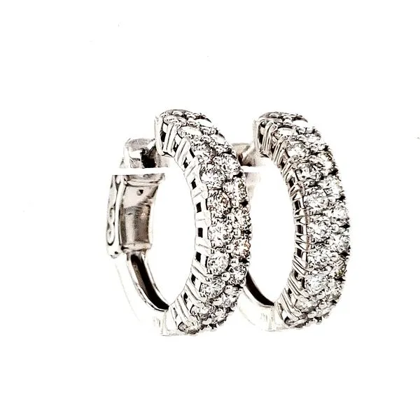 14K White Gold Double Row Diamond Hoop Earrings Image 3 Quality Gem LLC Bethel, CT