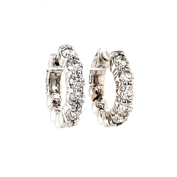 14K White Gold Share Prong Small Diamond Huggie Hoop Earrings Quality Gem LLC Bethel, CT