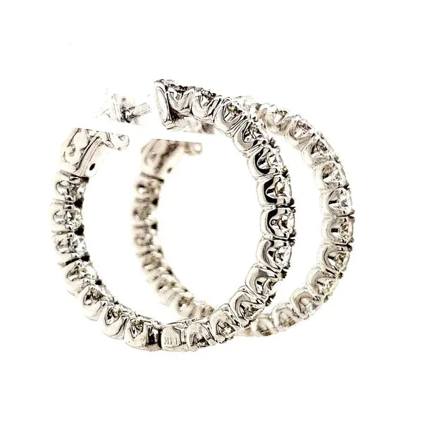 14K White Gold 4 Prong Inside Outside Diamond Hoop Earrings Image 2 Quality Gem LLC Bethel, CT