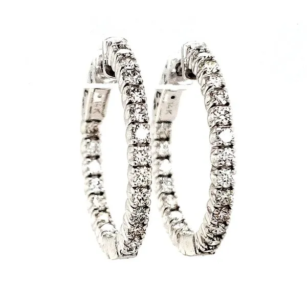 14K White Gold 4 Prong Inside Outside Diamond Hoop Earrings Image 2 Quality Gem LLC Bethel, CT