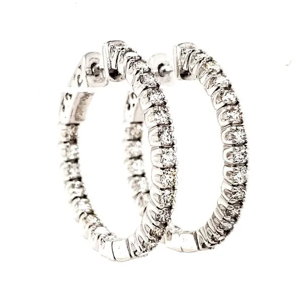 14K White Gold 4 Prong Inside Outside Diamond Hoop Earrings Image 3 Quality Gem LLC Bethel, CT