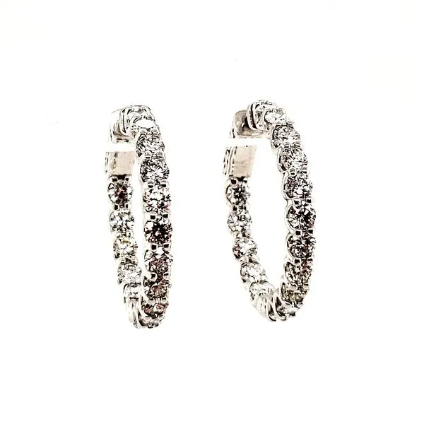 14K White Gold Inside Outside Diamond Hoop Earrings Image 2 Quality Gem LLC Bethel, CT
