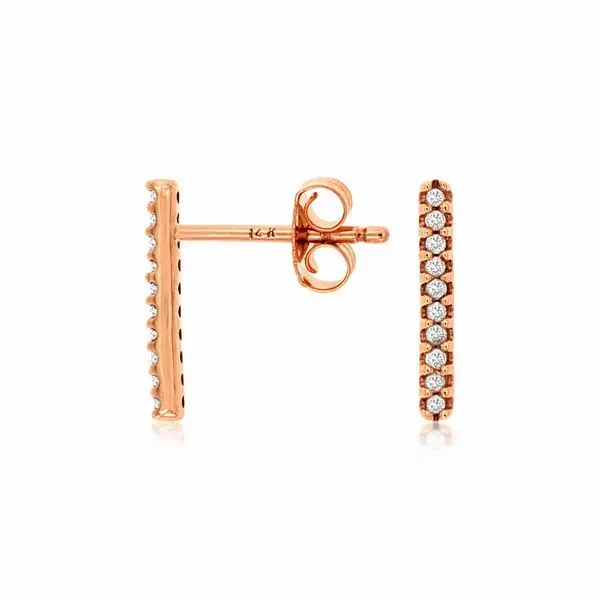 14K Rose Gold Diamond Bar Stud Earrings Quality Gem LLC Bethel, CT