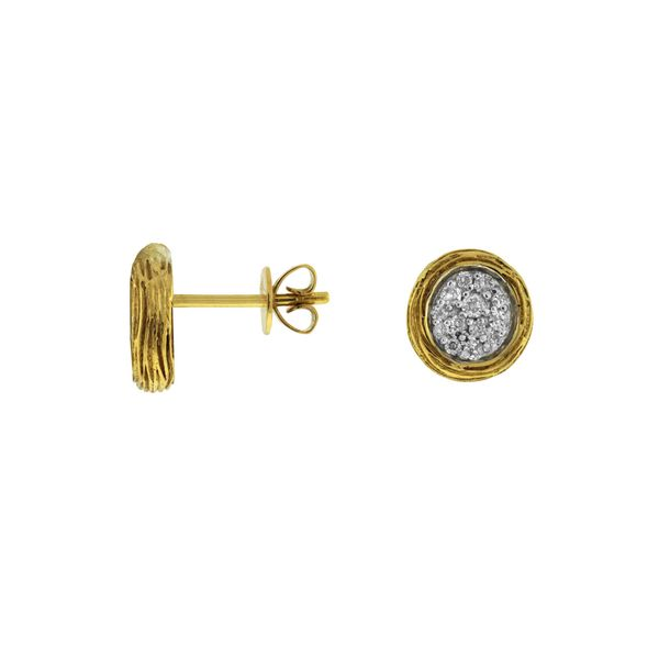 14K Yellow Gold Bark Finish Diamond Cluster Earrings Quality Gem LLC Bethel, CT