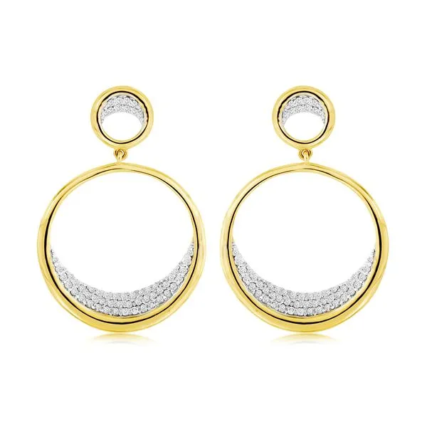 14K Yellow Gold Diamond Double Circle Dangle Earrings Quality Gem LLC Bethel, CT