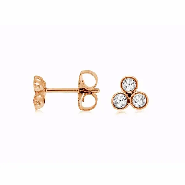 14K Rose Gold 3 Stone Bezel Diamond Earrings Quality Gem LLC Bethel, CT