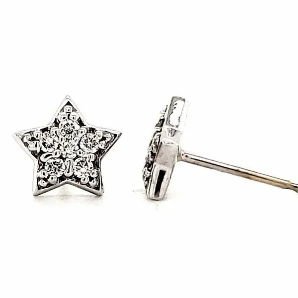 14K White Gold Diamond Star Stud Earrings Image 2 Quality Gem LLC Bethel, CT