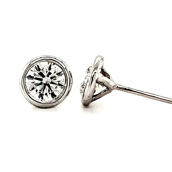 14K White Gold Bezel Set Diamond Stud Earrings Image 3 Quality Gem LLC Bethel, CT