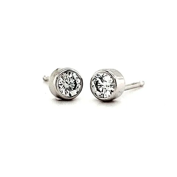 14K White Gold Bezel Set Diamond Stud Earrings Image 2 Quality Gem LLC Bethel, CT