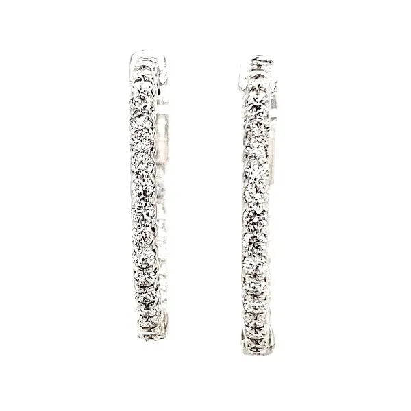 14K White Gold C Prong Inside Outside Diamond Hoop Earrings Image 2 Quality Gem LLC Bethel, CT