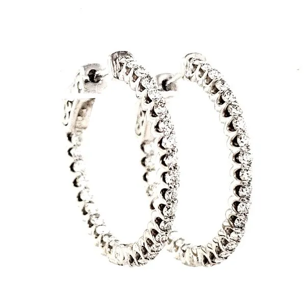 14K White Gold C Prong Inside Outside Diamond Hoop Earrings Quality Gem LLC Bethel, CT