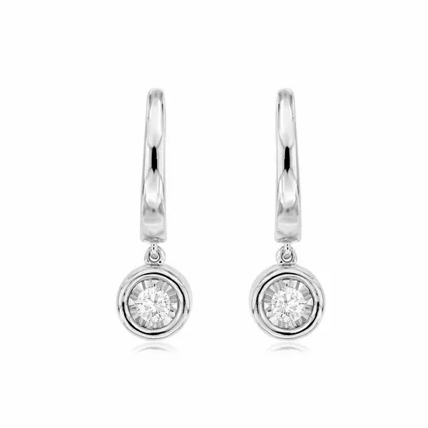 14K White Gold Diamond Bezel Dangle Hoop Earrings Quality Gem LLC Bethel, CT