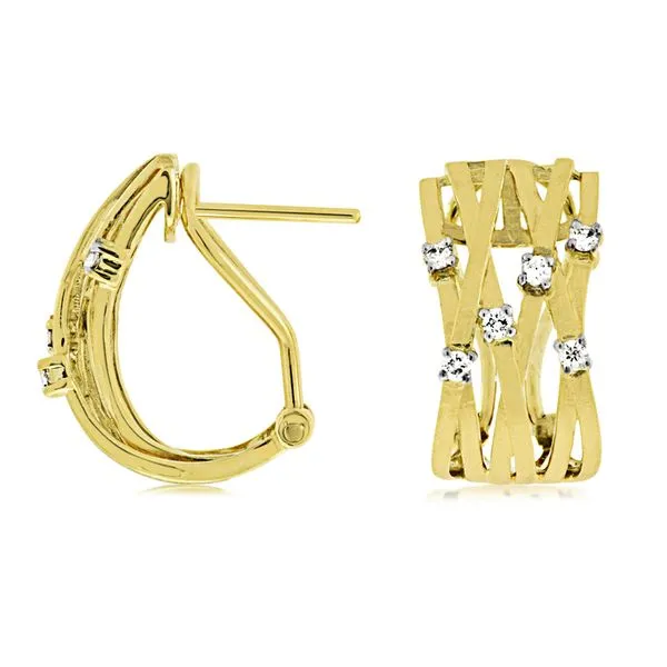 14K Yellow Gold Diamond Crossing Omega Back Highway Earrings Quality Gem LLC Bethel, CT