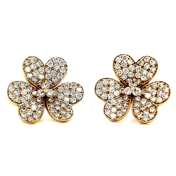 14K Yellow Gold Floral Clover Diamond Earrings Quality Gem LLC Bethel, CT