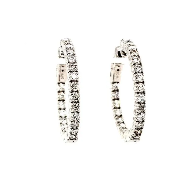14K White Gold Inside Outside Diamond Hoop Earrings Quality Gem LLC Bethel, CT