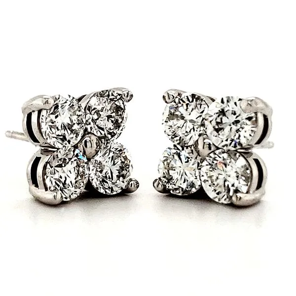14K White Gold 4 Diamond Cluster Earrings Quality Gem LLC Bethel, CT
