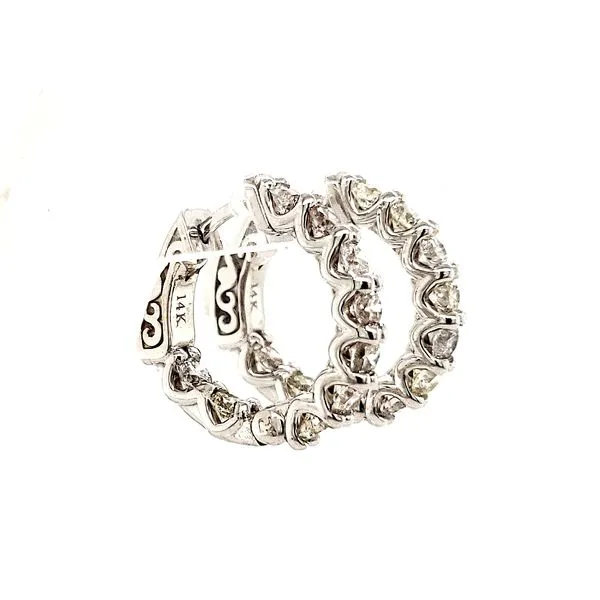 14K White Gold Inside Outside Diamond Hoop Earrings Image 2 Quality Gem LLC Bethel, CT