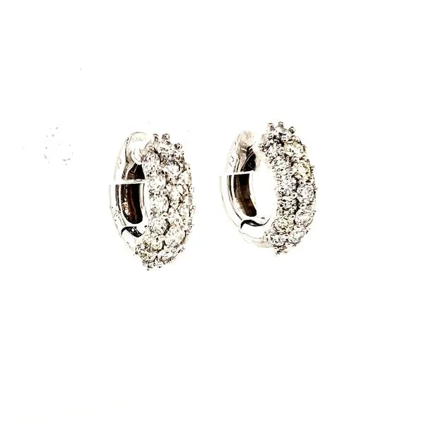 14K White Gold 3 Row Diamond Huggie Hoop Earrings Quality Gem LLC Bethel, CT
