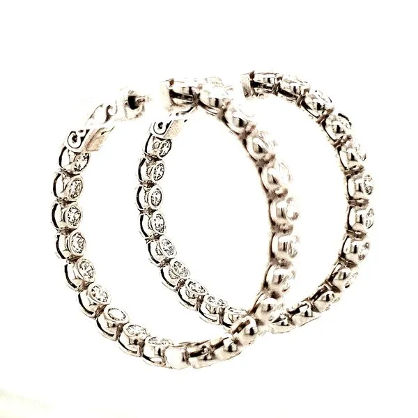 14K White Gold Bezel Set Inside/Outside Diamond Hoop Earrings Image 2 Quality Gem LLC Bethel, CT